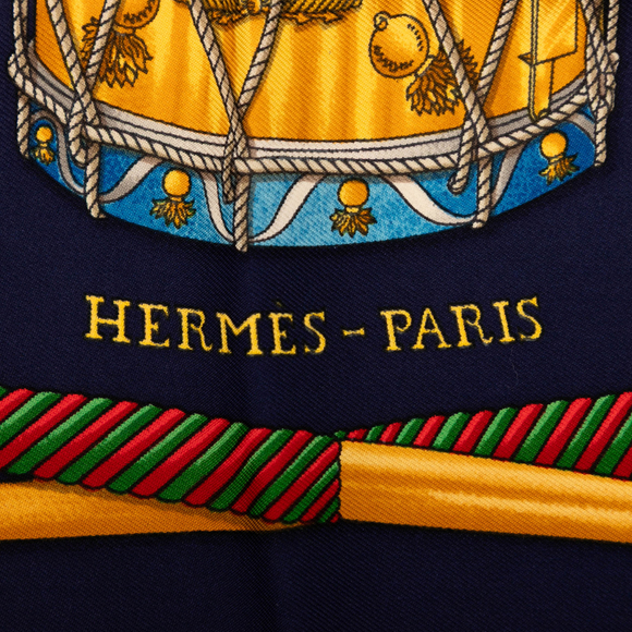 Pre-Loved Hermes Les Tambours Silk Scarf 90 - Picture 3 of 5